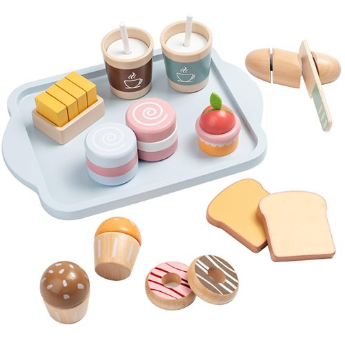 Breakfast Group Series Kitchen Toys, Wooden Pretend Kitchen for Kids to Play Food Games, Kitchen playset for Toddlers 3-5, Cooking Toy Sets for Boys and Girls