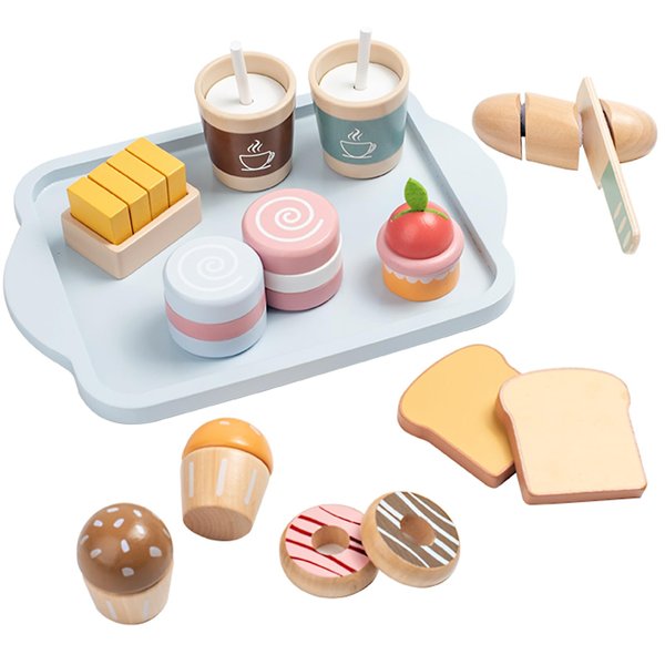 Breakfast Group Series Kitchen Toys, Wooden Pretend Kitchen for Kids to Play Food Games, Kitchen playset for Toddlers 3-5, Cooking Toy Sets for Boys and Girls