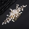 Teyglen Pearl Bride Wedding Hair Comb Flower Crystal Hair Piece Bridal Pearl Hair Comb Rhinestone Headpiece Hair Accessories for Women Girls (Gold)