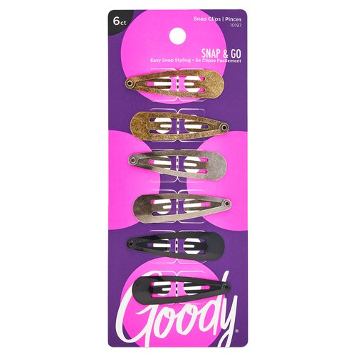 Goody Metal Contour Hair Snap Clips - 6 Count, Classic Colors - Just Snap Into Place - Suitable for All Hair Types - Pain-Free Hair Accessories for Women and Girls - All Day Comfor