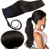 RUNATURE Ponytail Extension Human Hair for Black Women Straight Ponytail Human Hair Extensions Full Ends #1B Brazilian Wrap Around Ponytail Hair Extension with Magic Paste 12 Inch 70g