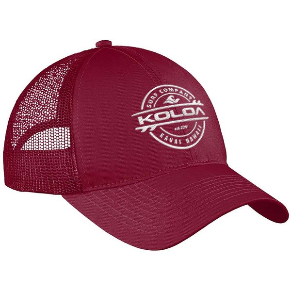 Joe's USA Koloa Surf Thruster Logo Old School Curved Bill Mesh Snapback Hat-Maroon/w