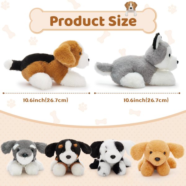 Tezituor 6Pcs Bulk Dog Stuffed Animals, Fluffy Assorted Stuffed Dog Puppy Plush Toys for Kids, 11 Inch Small Plush Cute Dog Doll Set for Dog Themed Party Favors Gift