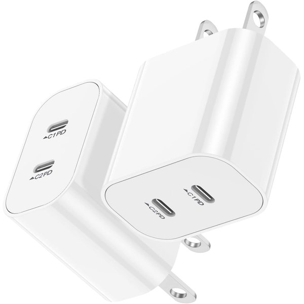 USB C Fast Charger Block,USB C Charging Block 2-Pack USB C 2in1 Dual Ports Plug Wall Charger, Fast Type C Charger for IPhone 16/16 Pro/15 Pro Max/15 Plus/14/13/12/11/Xs Max/XR/X,iPad