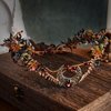 MOSTORY Handmade Moon Flower Crown Headpiece Burgundy Floral Elf Circlet Woodland Forest Headband for Witch Devil Queen Carnival Renaissance Fest Halloween Cosplay Prom Wedding Red