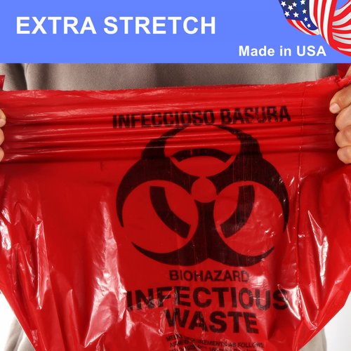 JMU 25pcs Biohazard Waste Bags 4 Gallon 17" x 17", 1.5 Mil Red Biohazard Waste Disposal Bag