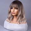 WTHCOS Ash Blonde Ombre Wig Short Bob Wig Short Curly Wavy Wig With Bangs for Women Blonde Ombre Wig Heat Resistant Synthetic Hair Wigs for Daily Use Cosplay Wig With Wig Cap