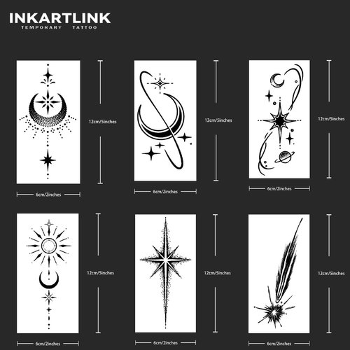 INKARTLINK Tattoo Tech, 6 Sheets Medium Semi Permanent Tattoo, Adult Art Design Temporary Tattoos, Lasts 1-2 Weeks, Waterproof, Realistic Look, No Adhesive, No Reflection (starry night series)