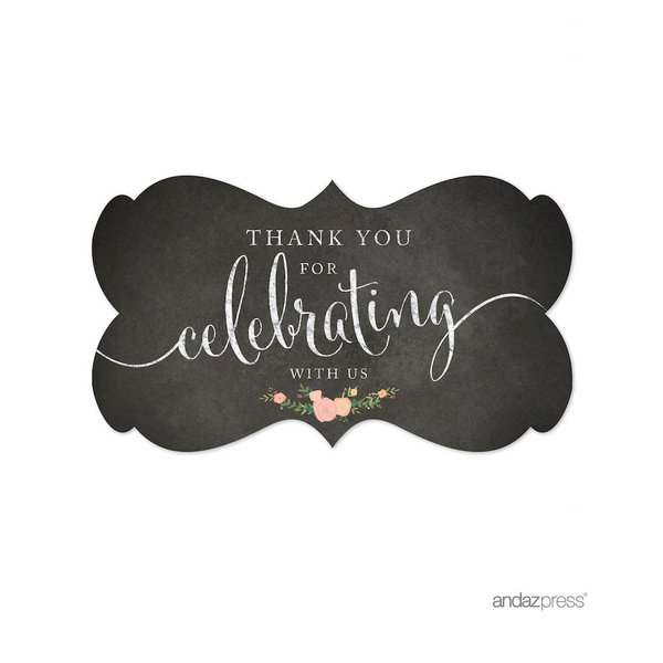 Andaz Press Fancy Frame Rectangular Label Stickers, Thank You for Celebrating with Us, Chalkboard Floral Roses, 36-Pack Wedding Decorations, Wedding Favors, Stickers for Packaging, Party Favor