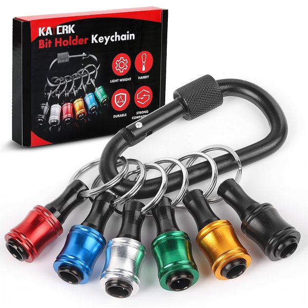 Push to Unlock,Katerk 6pcs 1/4 inch Hex Shank Aluminum Alloy Screwdriver Bit Holder Light-Weight Quick-Change Extension Bar Keychain Drill Screw Adapter Portable,Black Carabiner,Tool Gifts for Men