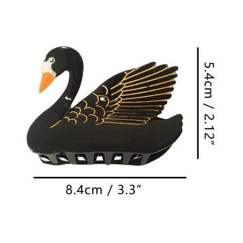 Cute Swan Hair Clip,Acetate Claw Clips,Hair Clips for Women,Black