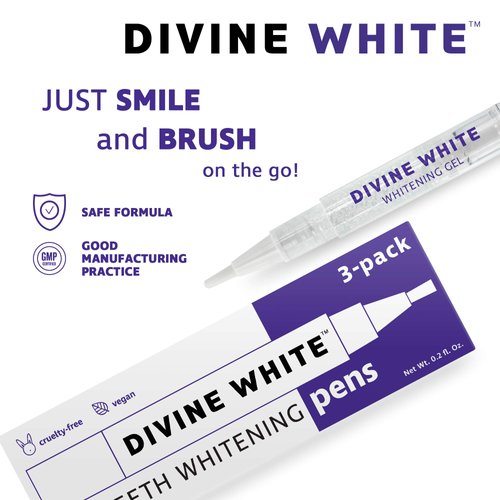 Divine White Snow Teeth Whitening Gel Pen with Brush Tip Applicator Includes 36% Carbamide Peroxide | Compact Design, Travel Friendly, Beautiful White Smile, Oral Care Teeth Whitening Pen, Pack of 3