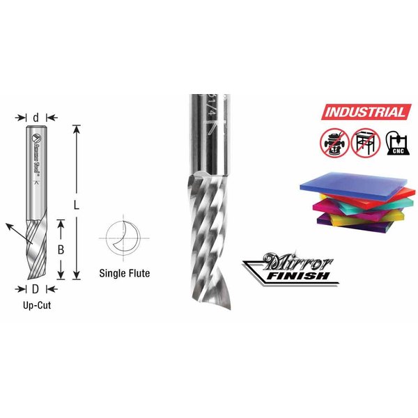 Amana Tool - 51404 Solid Carbide CNC Spiral 'O' Flute, Plastic Cutting 1/4 Dia x 3/4 x 1/4