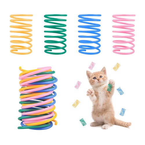 Andiker Cat Spring Toys, 12pcs Colorful & Durable Wide Plastic Cat Toys for Indoor Cats to Play to Release Energy and Keep Fit Bounce Interactive Cat Toy for Swatting, Biting, Hunting Kitten Toys (M)