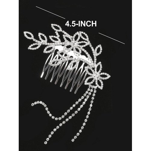 Bridal Floral Hair Piece Hair Comb Silver Tone 2781