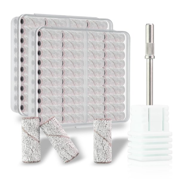 160Pcs Small Sanding Bands for Nails Drill, Fine Nail Sanding Bands Set with 3.1mm Mini Mandrel Nail Bit, 180 Grit Nail Sanding File for Acrylic Nail Prep Polishing Manicure Pedicure, Zebra