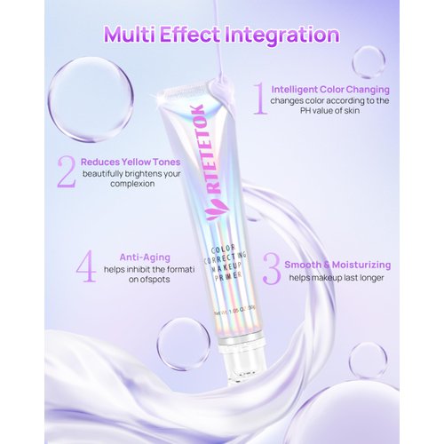 RTETETOK Purple Primer Color Changing for Face Before Makeup, Smoothing Primer Color Correcting, Brightening Base Makeup for Combination Skin