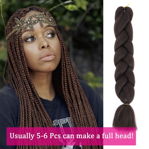 Jumbo Braiding Hair Extension Dark Brown Prestretched Braiding Hair 24 Inch Synthetic Hair Extensions for Box Braiding Twist Braids Hair for Halloween Cosplay 3pcs/Lot