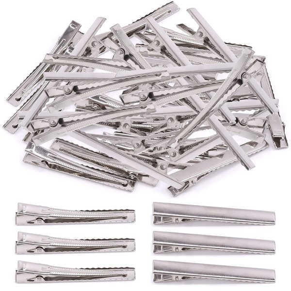 Mardatt 200Pcs 2.55 inch / 6.5 cm Alligator Hair Clips Bulk Silver Single Prong Hair Clips For Bows Making Hair Pins For Sectioning Hair Styling And Sectioning Hairdressing DIY Crafts