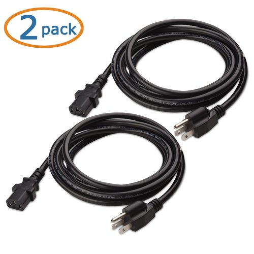 Cable Matters 2-Pack UL Listed 3 Prong TV Power Cord 10 ft, Computer Power Cord Replacement 16 AWG, PC Power Cable/Monitor Power Cord / 13 Amps AC Power Cord (NEMA 5-15P to IEC C13)