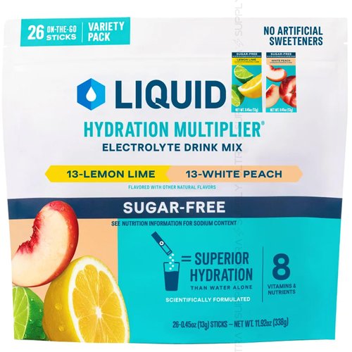 Liquid Hydration Multiplier, Electrolyte Powder, Lemon Lime & White Peach (26 Stick Packs) – Rapid Hydration Drink Mix, Non-GMO Formula