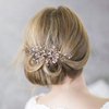 CROWN GUIDE Gold Rhinestone Bridal Hair Comb Barrette Handmade Flower Clip Pin Wedding Hair Accessories Pieces for Women Rose Gold