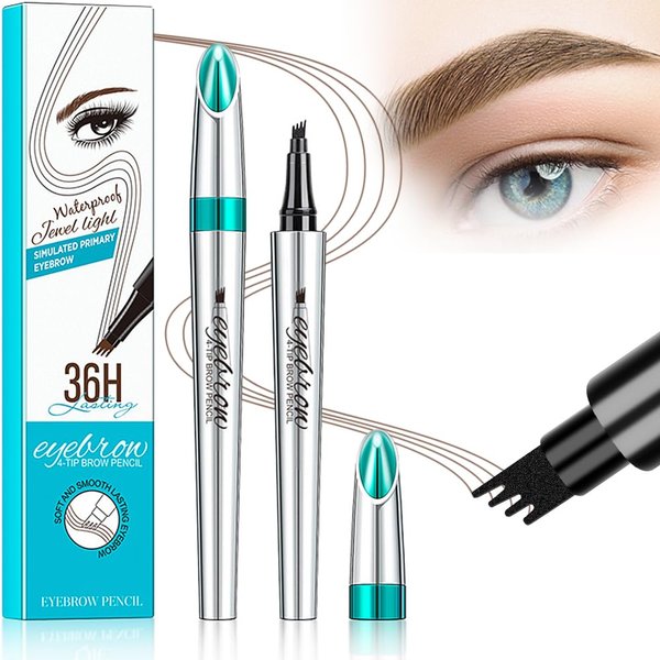 Magic Eyebrow Pencil, 3D 4 Tipped Precise Brow Pen Upgraded Waterproof Microblading Eyebrow Pencil Contouring Pen Natural Makeup Effect (B-Light Brown)