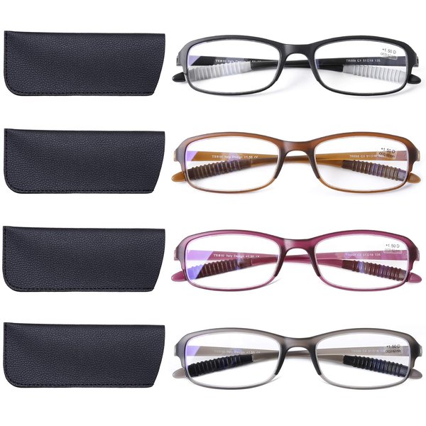 DOOViC 4 Pack Computer Reading Glasses Blue Light Blocking Anti Eyestrain Flexible Lightweight Readers for Women Men 3.5 Strength