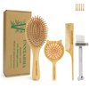 Bamboo Hair Brush Set, Eco-Friendly Anti-Static Detangling Comb Hairbrush, Mini Travel & Rat Tail Comb and Cleaning Tools for Women Men and Kids Thick/Thin/Curly/Dry Hair Gift
