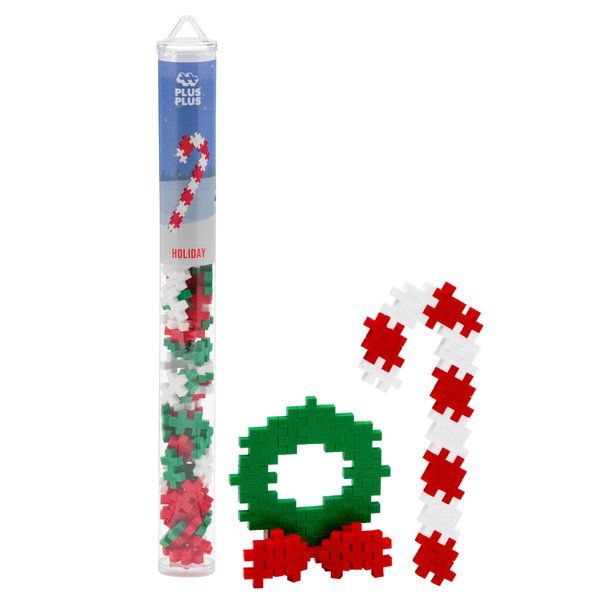 PLUS PLUS 3D Puzzle Building Block Set, 70 Mini Interlocking Pieces, Fun Holiday Activities for Kids - Holiday Mix Mini Maker Tube