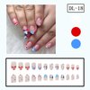 4th of July Press on Nails French Tips Almond Shaped Fake Nails Stars Cherry Designs Independence Day Patriotic False Nails Pink Glossy Artificial Stick Glue on Nails for Women Girls 24 Pcs