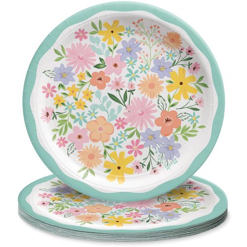 Amscan Stylish Multicolor Round Paper Springtime Blooms Plates - 10.5" (Pack of 8) - Vibrant, Sturdy & Eco-friendly Party Plates - Perfect for Summer & Outdoor Events