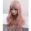 BERON 23 Inches Pink Wig Long Curly Wig with Bangs Synthetic Wig Women Girls Lovely Pink Wigs with Wig Cap