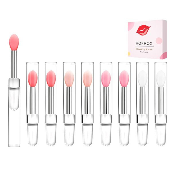 Silicone Lip Brushes Tool, Lipstick Applicator Brushes with Caps for Makeup Beauty Brushes, Eyeshadow Lip Brush for Applying Mask Oil, Lipstick Lip Gloss, 8pcs/box Multi-colored