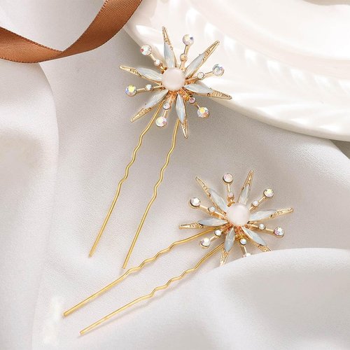Brishow Star Hair Pins Gold Snowflake Star Hair Accessories Pearl Vintage Rhinestone Starburst Hair Pieces 2PCS for Women and Girls