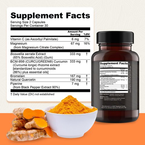 Golden Revive + Joint Support Supplement with Quercetin and Magnesium - Turmeric Supplement - 6 Active Ingredients for Joint and Muscle Care - 60 Capsules