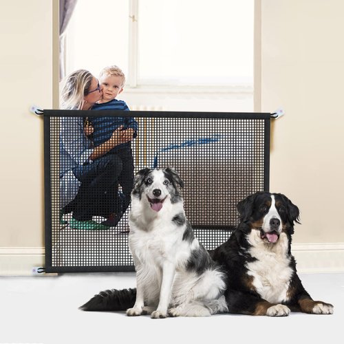 Dog Gate for Stairs Pet Gates for The House: Dogs Screen Mesh Gate for Doorways Stairways Indoor Safety 29 inch Tall, 34 inch Wide