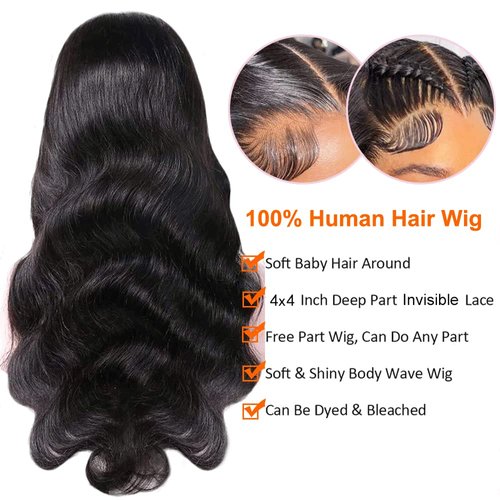 Zormsert Body Wave Lace Front Wigs Human Hair for Black Women 4x4 HD Lace Closure Wigs Human Hair Glueless Wigs Pre Plucked Natural Hairline with Baby Hair 180 Density 24 Inch
