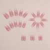 Pink Gradient Press on Nails Medium Square Fake Nails Pink Glue on nails Clear False Nails with Design Glitter Stick on Nails Upgrade Glossy Acrylic Nails for Women Girls Manicure 24pcs