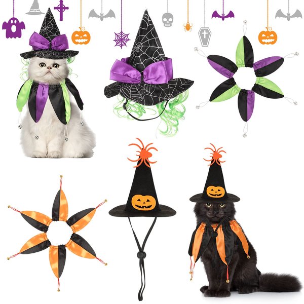 4 Pcs Halloween Cat Witch Costumes Witch Cat Hats and Collars with Bells Funny Wizard Costumes Cat Halloween Apparel Accessories for Small Dogs and Cats Halloween Party Cosplay Decorations Supplies