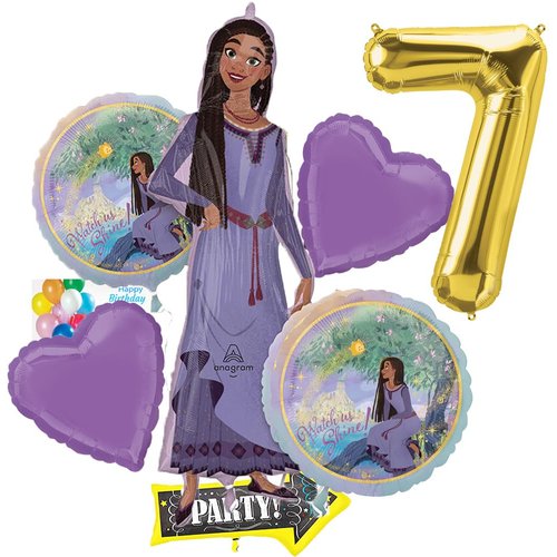 Anagram Disney's, Wish Foil Balloon Bouquet Theme Collection, Party Accessory, Multicolor, Officially Licensed By Amscan Balloons for 7th Birthday