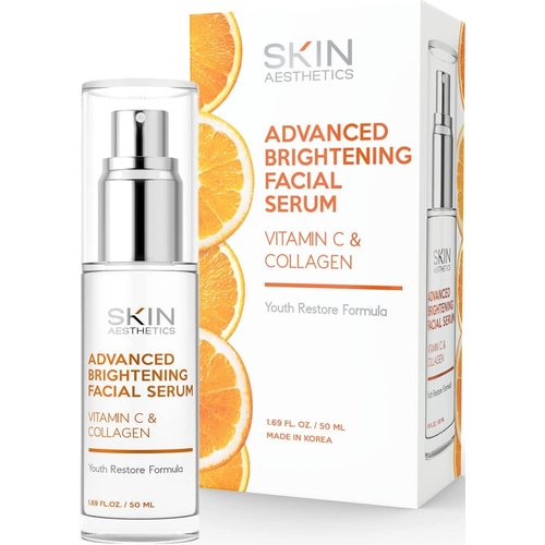 Vitamin C Serum With Collagen - Korean Skin Care for Dark Spots & Skin Brightening - Anti Aging & Acne Facial Serum - Cruelty Free - For All Skin Types - 1.69Fl. oz by Skin Aesthetics