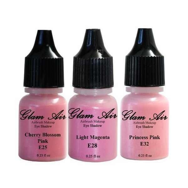 Glam Air Airbrush Eye Shadow Set of 3 Colors-cherry Blossom Pink, Light Magenta & Princess Pink Airbrush Water-based 0.25 Fl. Oz. Bottles of Eyeshadow