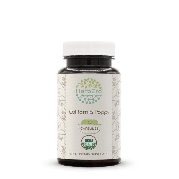 California Poppy 60 Capsules, 800 mg, Made with USDA Organic California Poppy (Eschscholzia Californica) Dried Herb and Flower (60 Capsules)