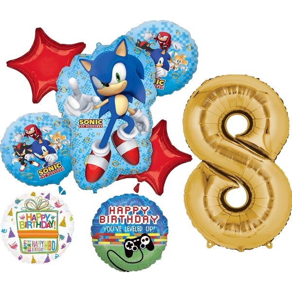 Anagram Sonic Video Gamers 8th Birthday Party Supplies Hedgehog Foil Balloon Bouquet Decorations