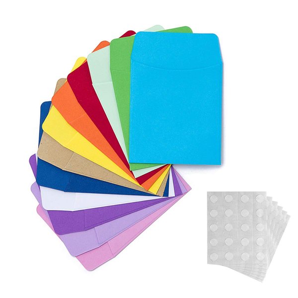 120 Pieces Small Envelopes Library Card Non-Adhesive Packets Envelopes with 120 Pieces Adhesive Double Sided Glue Points for School, Library, Office Task Trackers and Gift Tag (Pocket Envelopes)