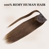 JIAMEISI Ponytail Extension Human Hair Wrap Around Clip in Hair Piece Ponytail Extension Human Hair Straight Ponytail Hair Extensions with Magic Paste 90G 20 Inch #4 Medium Brown