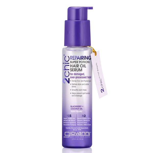 GIOVANNI 2chic Ultra-Repairing Super Potion Hair Oil Serum, 2.75 oz. - Blackberry & Coconut Milk, Restoring Leave In Treatment for Dry Damaged Color Treated Hair, Paraben Free, Color Safe