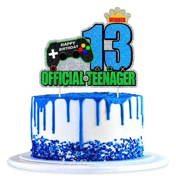 1Pcs Video Game 13th Official Teenager Cake Topper - 13 Years Old Birthday Decorations Video Game Cake Pick Gamepad Cake Topper for Boys Girls Birthday Party Supplies 13th Cake Decorations Topper.