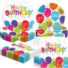 Happy Birthday Decorations Happy Birthday Party Tableware Includes Happy Birthday Paper Plates and Napkins Confetti Rainbow Balloons for Kid's Happy Birthday Party Supplies Serves 16